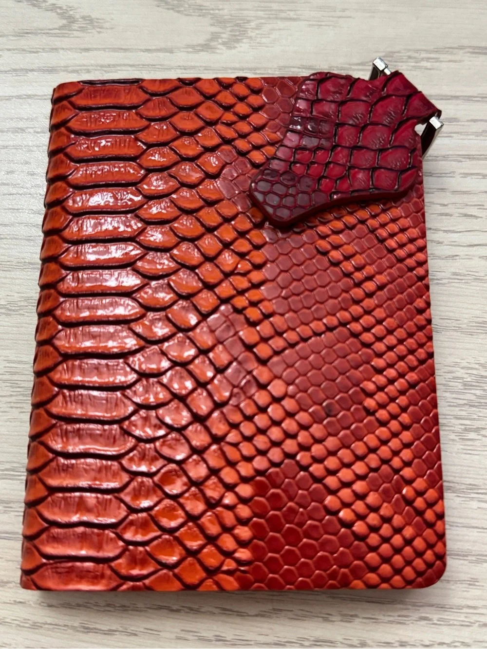 Red-Orange Embossed Snake Skin Notebook
